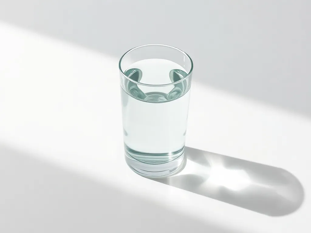 A minimalist technical photography of a glass of water on a